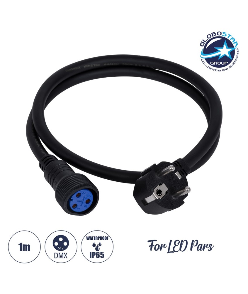 GloboStar® 51172 Καλώδιο Ρεύματος 3PIN DMX512 1 Μέτρο από Female XLR σε Male Πρίζα Schuko Τερματισμένο Αδιάβροχο IP65 Μ100cm - Μαύρο